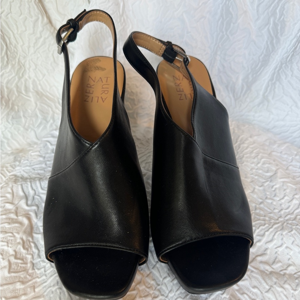 Naturalizer Black Leather Slingback Peep-Toe Heels